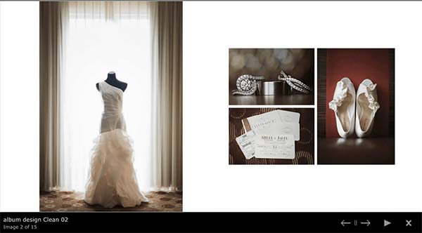 closeup wedding album spread.