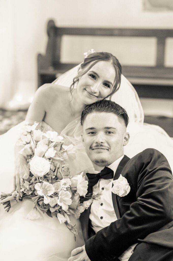 Bride and groom relaxing