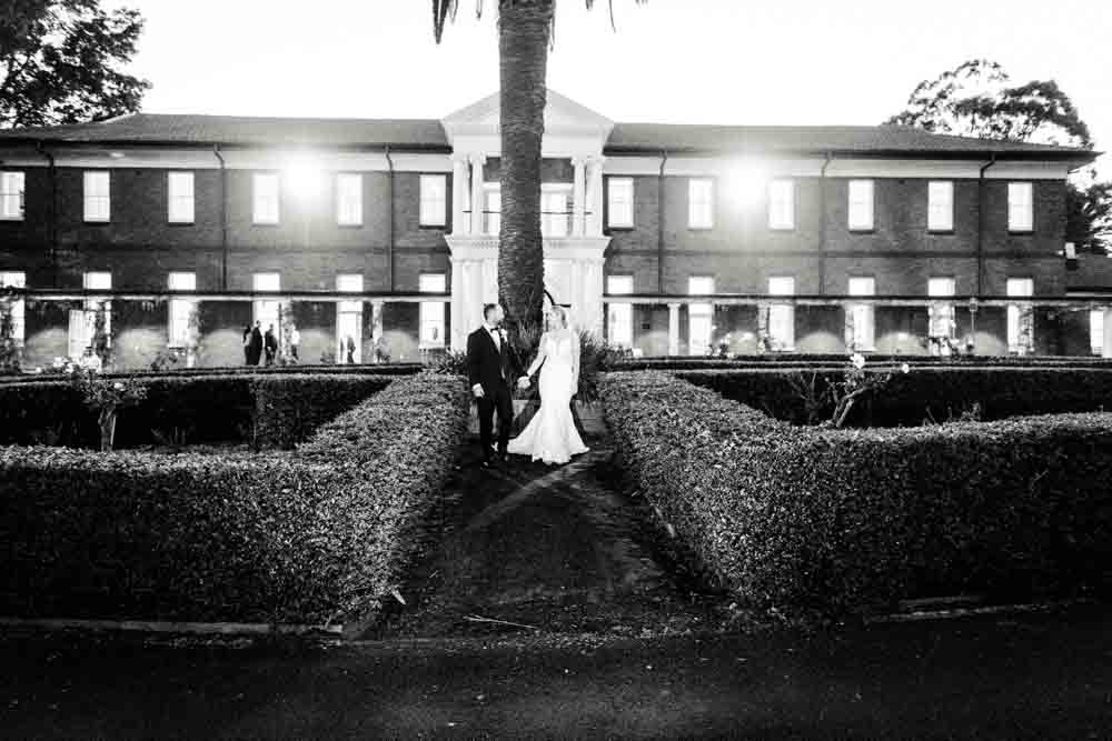 Bride and groom portraits in the gardens at Cropley House wedding venue Sydney