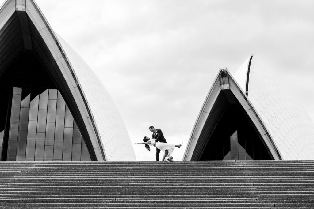 Sydney wedding photographer at the Sydney Opera house during a couples wedding photography