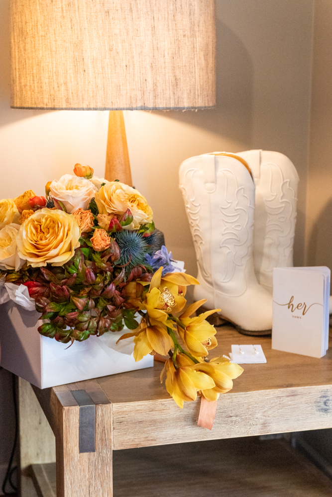 Brides flowers and cowboy boots