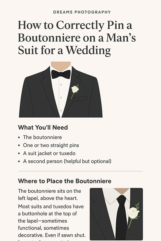 Correct boutonniere placement on lapel